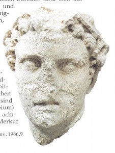 Originalkopf einer Merkurstatue aus Kalksandstein